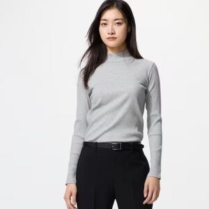 GUC Uniqlo Mock Neck Ribbed Long Sleeve Shirt, Blue, XL